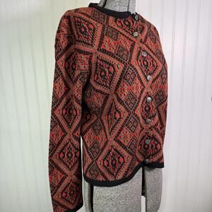 Vintage Jacquard Knit Cardigan Sweater Kilim Geometric Garland Women's S 60s